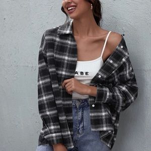 SHEIN Plaid Button Down Oversized Shirt